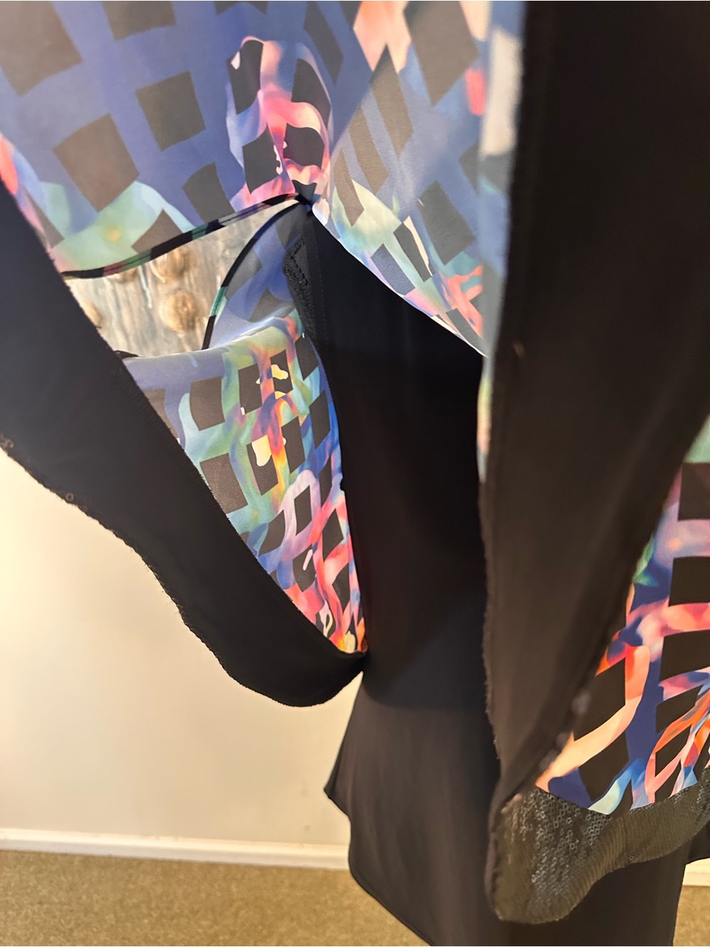 Joseph Ribkoff 12 Multicolor Geometric Overlay Cape Tunic with Sequin Hem - Picture 5 of 10